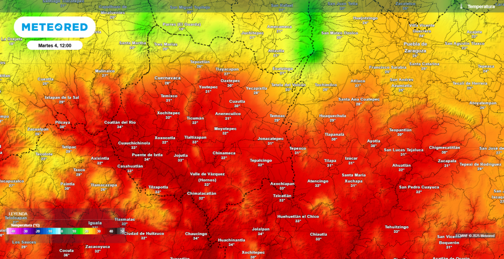 Mapa morelense de temperaturas en Meteored